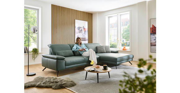 ECKSOFA in Echtleder Opal  - Opal/Schwarz, Design, Leder/Metall (332/193cm) - Dieter Knoll