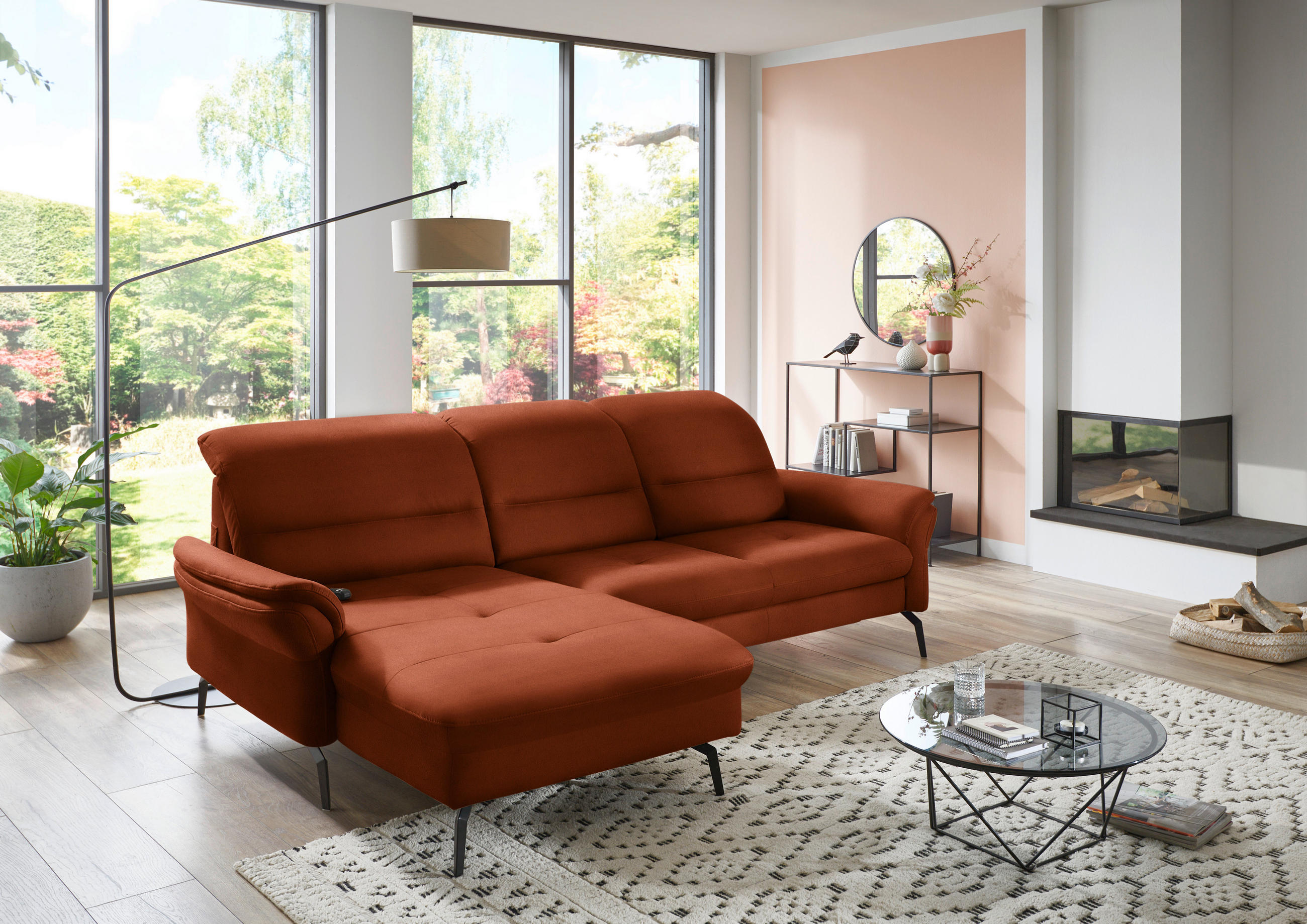 ECKSOFA in Flachgewebe Terracotta  181/260 cm  - Terracotta/Schwarz, KONVENTIONELL, Textil/Metall (181/260cm) - Beldomo Speed