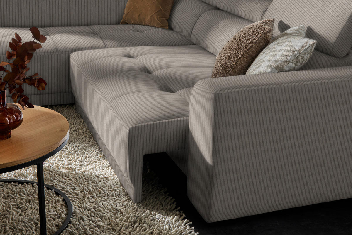 ECKSOFA in Feincord Graubraun  - Graubraun/Schwarz, Design, Kunststoff/Textil (205/284cm) - MID.YOU