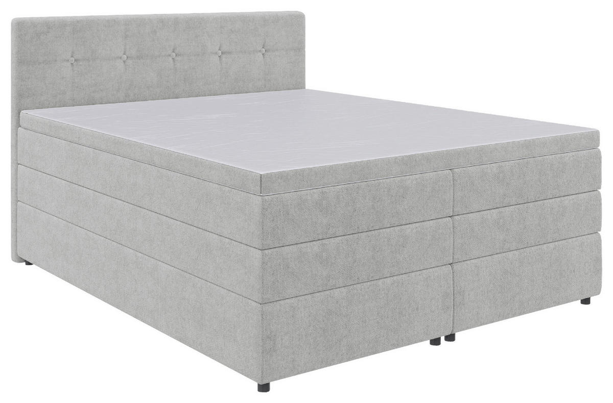 BOXSPRINGBETT 160/200 cm,  in Hellgrau, Bettkasten, Topper, Matratzen, H3 = fest  - Hellgrau/Schwarz, KONVENTIONELL, Kunststoff/Textil (160/200cm) - Carryhome