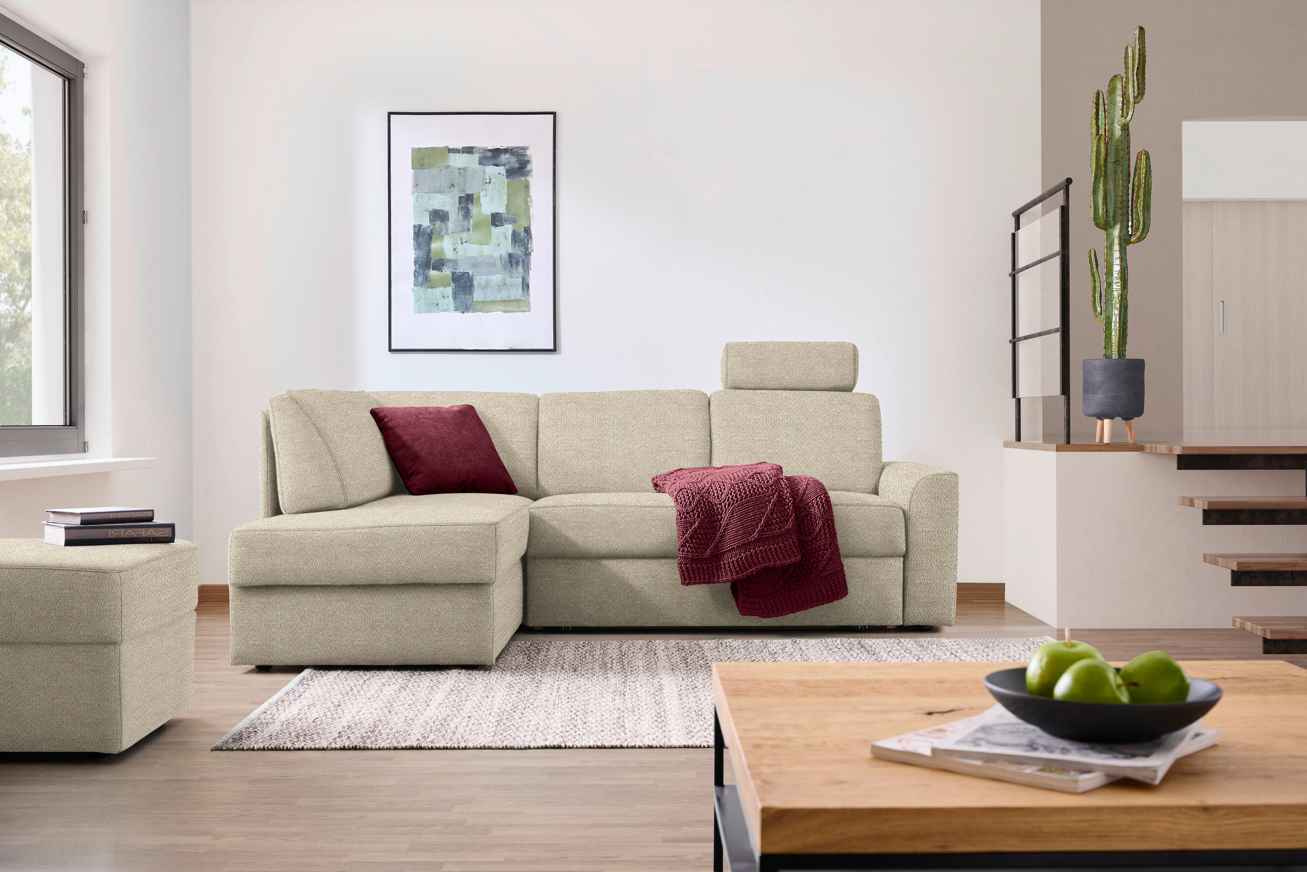 ECKSOFA in Webstoff Beige  165/224 cm  - Beige/Schwarz, KONVENTIONELL, Kunststoff/Textil (165/224cm) - Xora