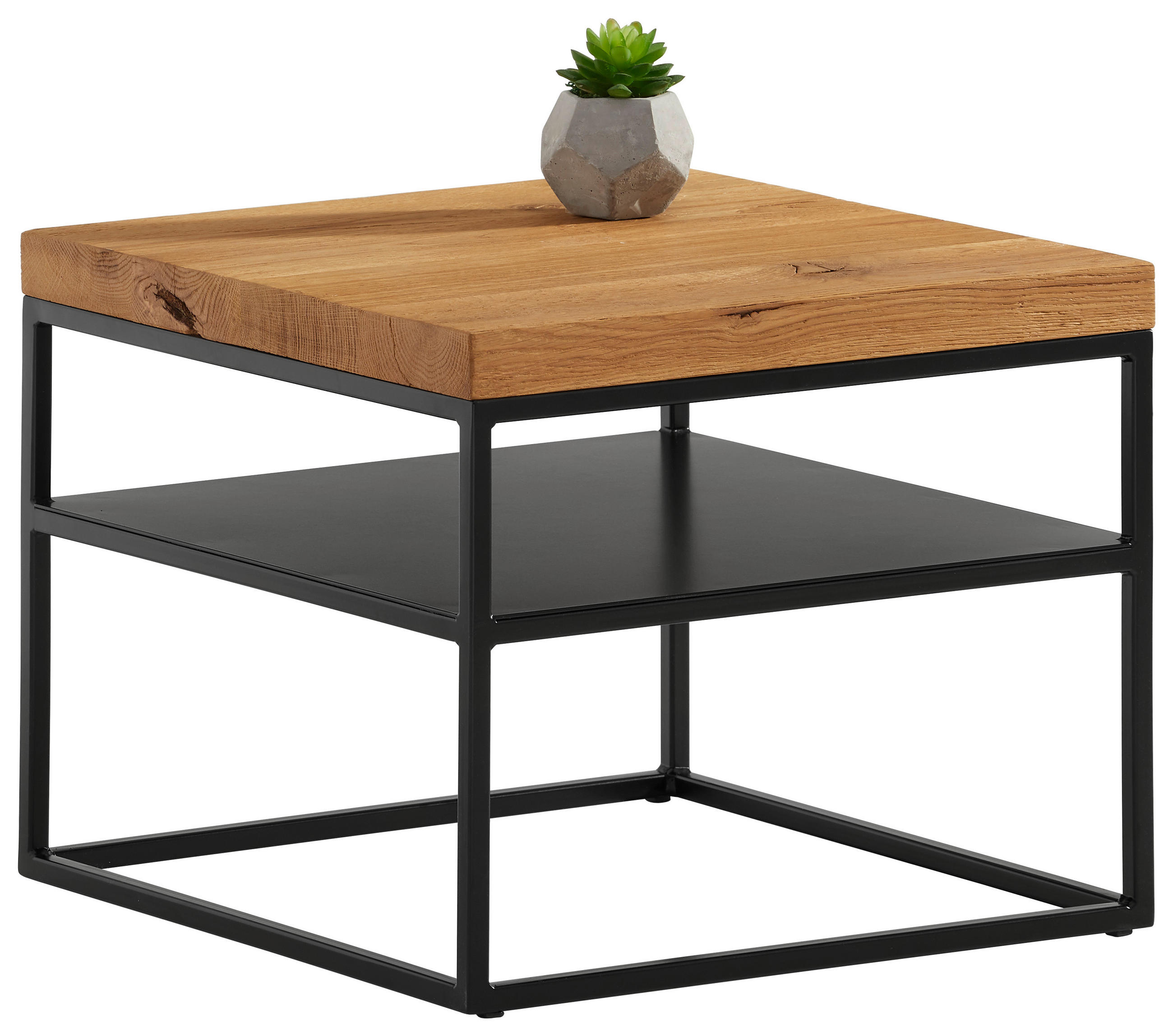 COUCHTISCH Eiche massiv quadratisch 50/50/40 cm  - Schwarz, Design, Holz/Metall (50/50/40cm) - Novel