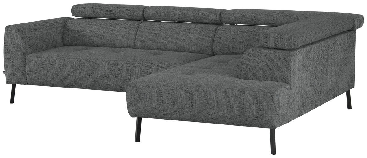 ECKSOFA in Webstoff Dunkelgrau  - Dunkelgrau/Schwarz, Design, Textil/Metall (280/205cm) - MID.YOU
