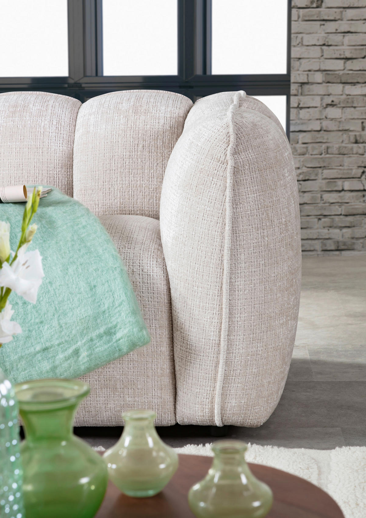 ECKSOFA Chenille Creme  - Creme/Schwarz, Konventionell, Kunststoff/Textil (172/272cm) - Carryhome