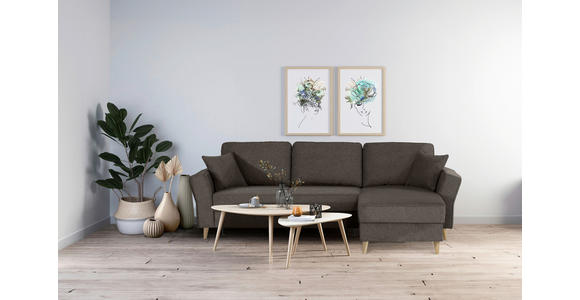 ECKSOFA Graubraun Flachgewebe - Eichefarben/Graubraun, KONVENTIONELL, Holz/Textil (265/159cm) - Carryhome