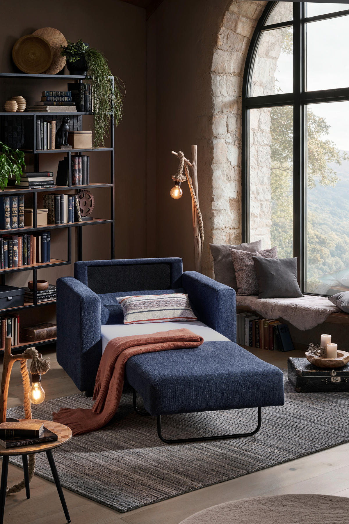 SCHLAFSESSEL Webstoff Dunkelblau    - Schwarz/Dunkelblau, KONVENTIONELL, Textil (104/85/90cm) - Xora