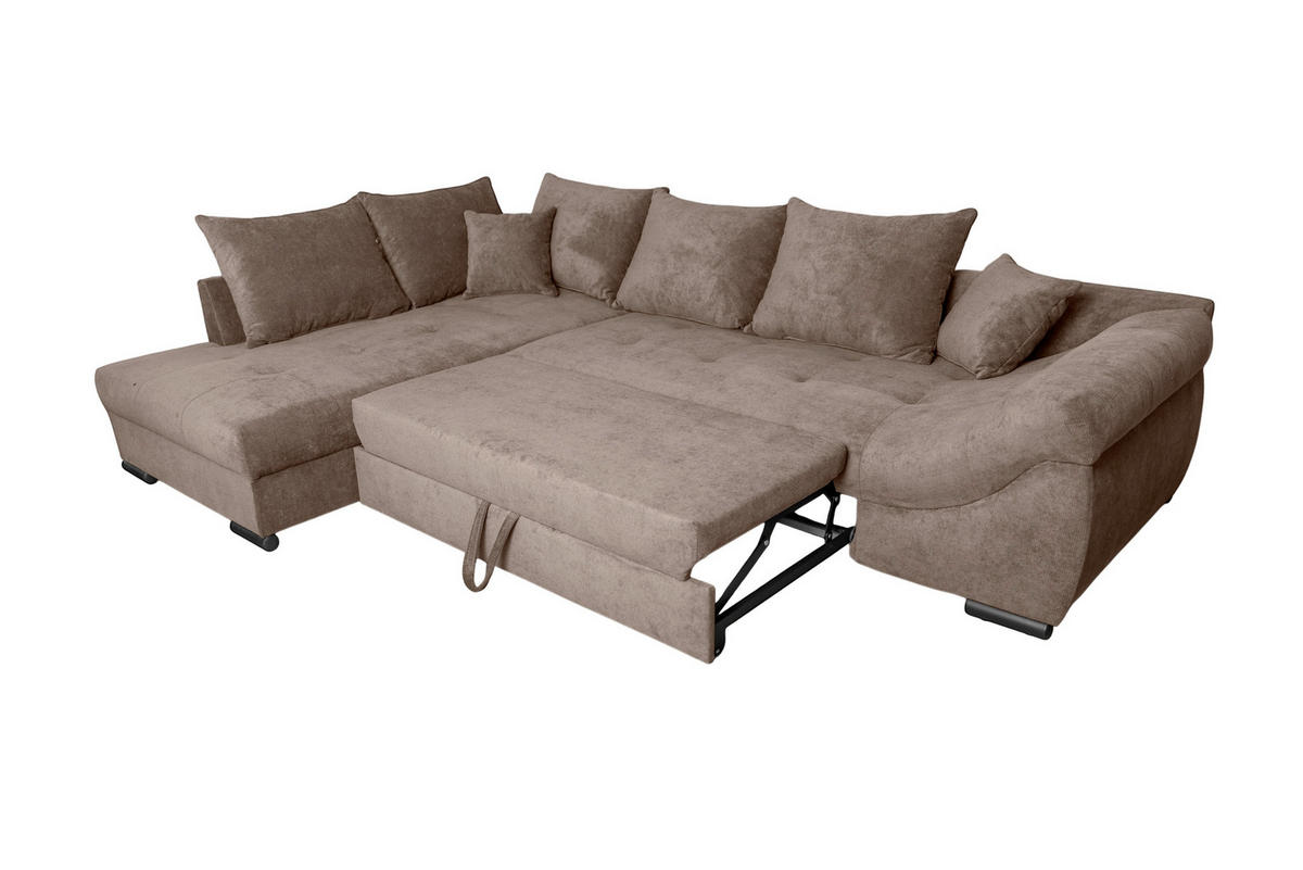 ECKSOFA ATLANTA Braun Struktur Liegefläche im Originalstoff  - Schwarz/Braun, Design, Textil/Metall (202/298cm) - MID.YOU