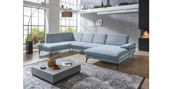 WOHNLANDSCHAFT Hellblau Webstoff - Schwarz/Hellblau, Design, Textil/Metall (208/344/180cm) - Dieter Knoll