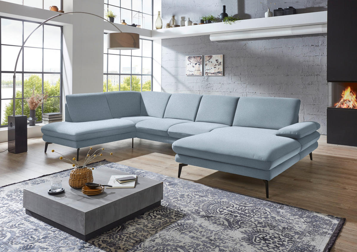 WOHNLANDSCHAFT Hellblau Webstoff  - Schwarz/Hellblau, Design, Textil/Metall (208/344/180cm) - Dieter Knoll