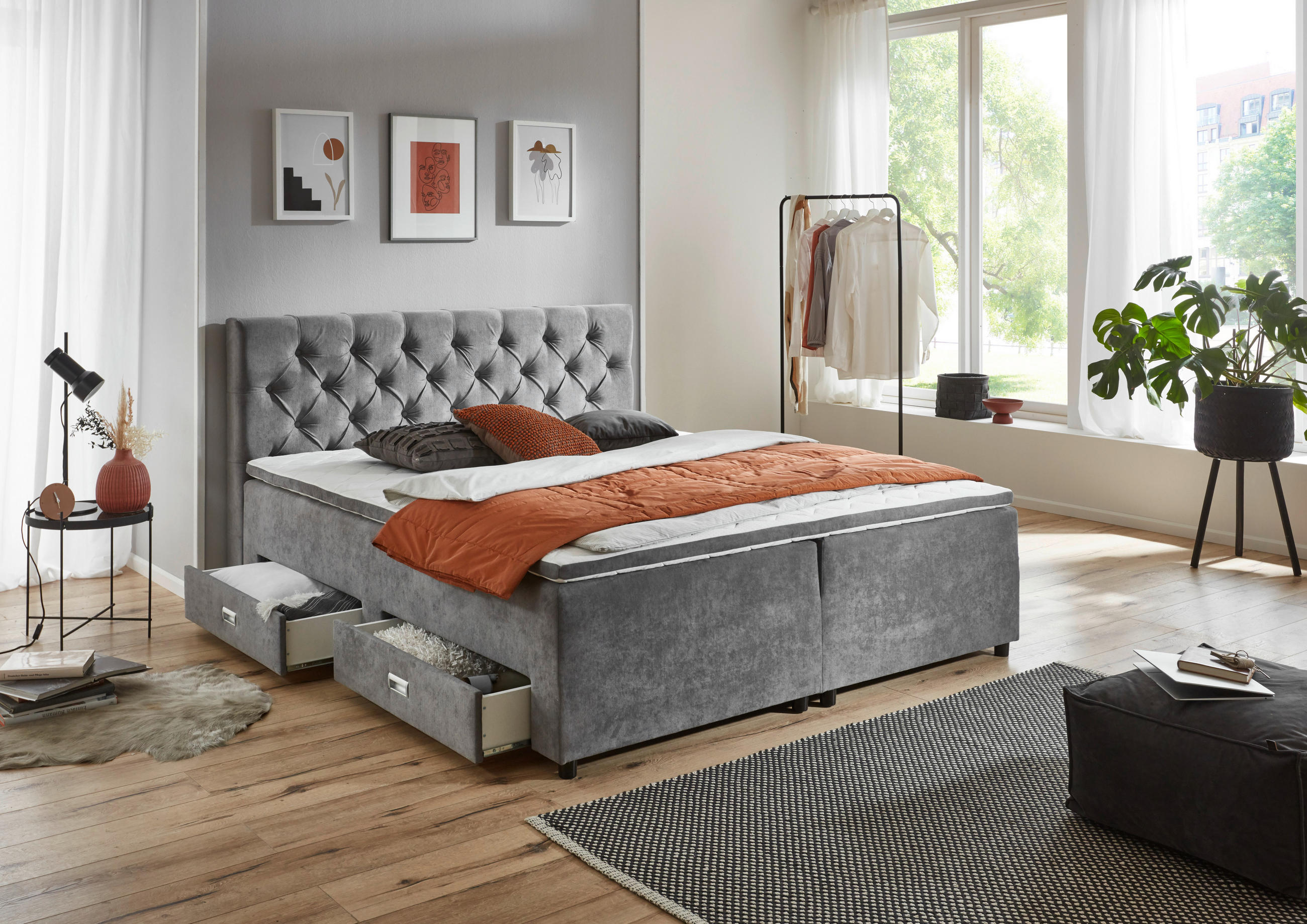 BOX-ÁGY 180/200 cm  szürke  - szürke, Modern, műanyag/textil (180/200cm) - MID.YOU