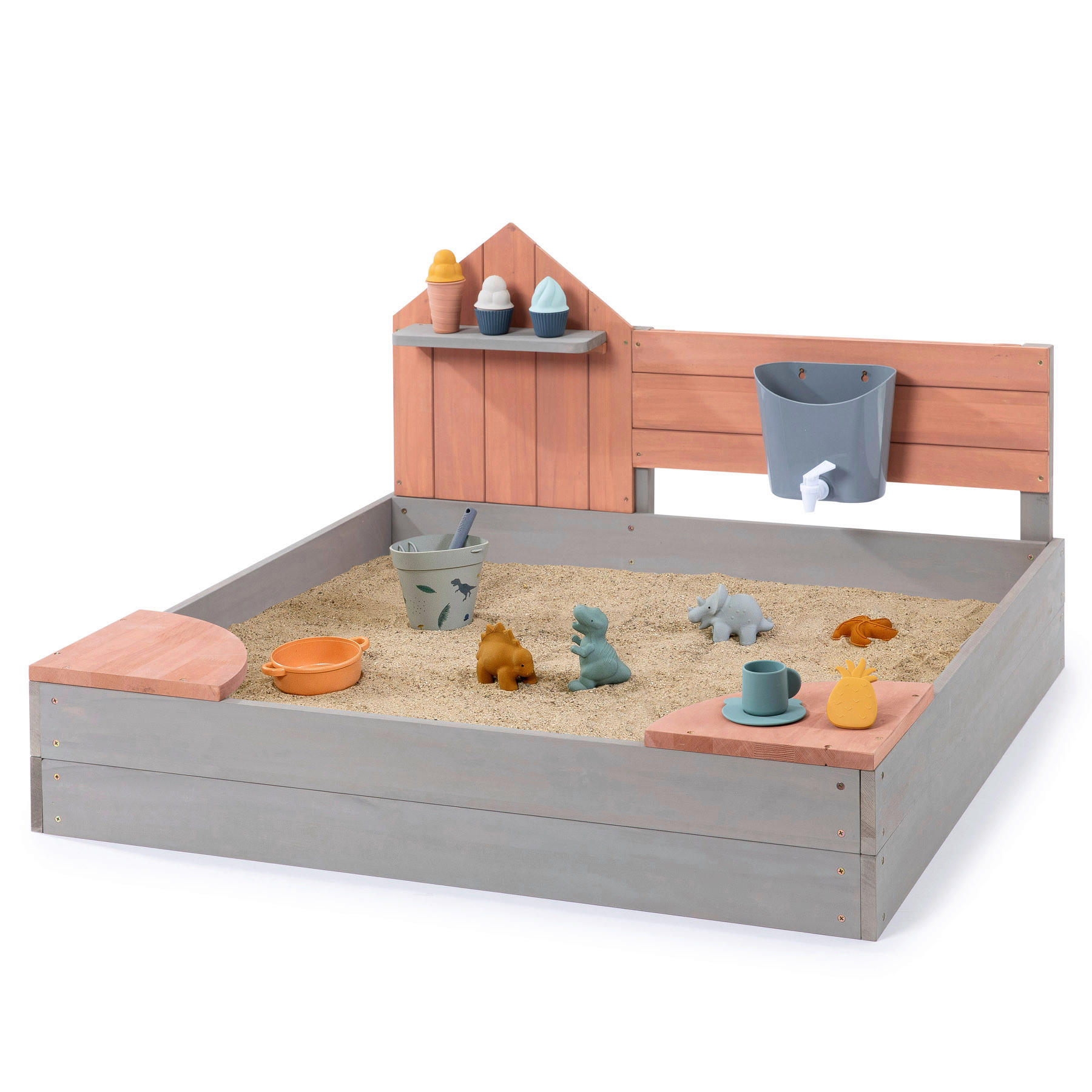 Muddy Buddy Sandkasten Cozy House Altrosa, Hellgrau 100x60x100 cm
