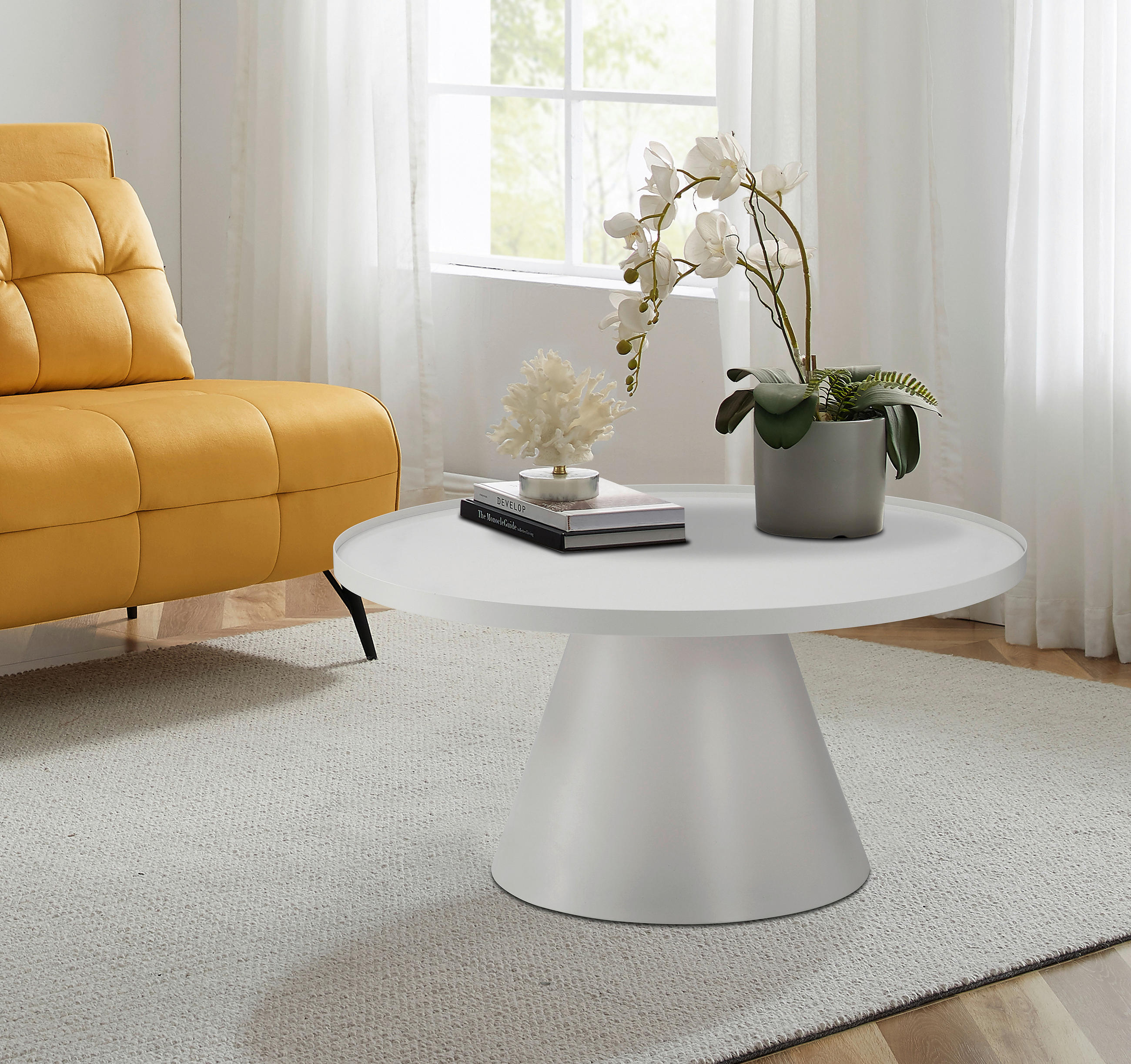 COUCHTISCH Kristallglas 80,6/80,6/40 cm rund Weiß  - Weiß, Design, Glas/Metall (80,6/80,6/40cm) - Carryhome