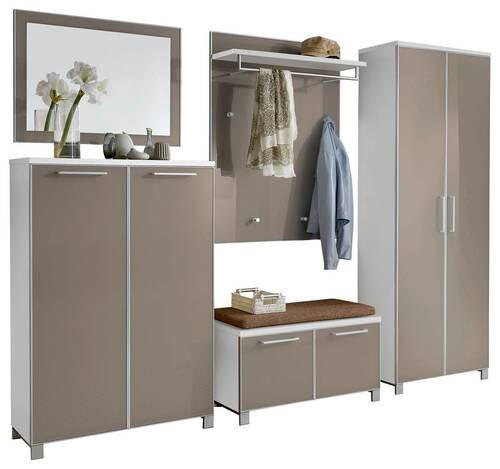 GARDEROBE 6-teilig  in 260/193/40 cm  - Taupe/Hellbraun, Design, Glas/Holzwerkstoff (260/193/40cm)