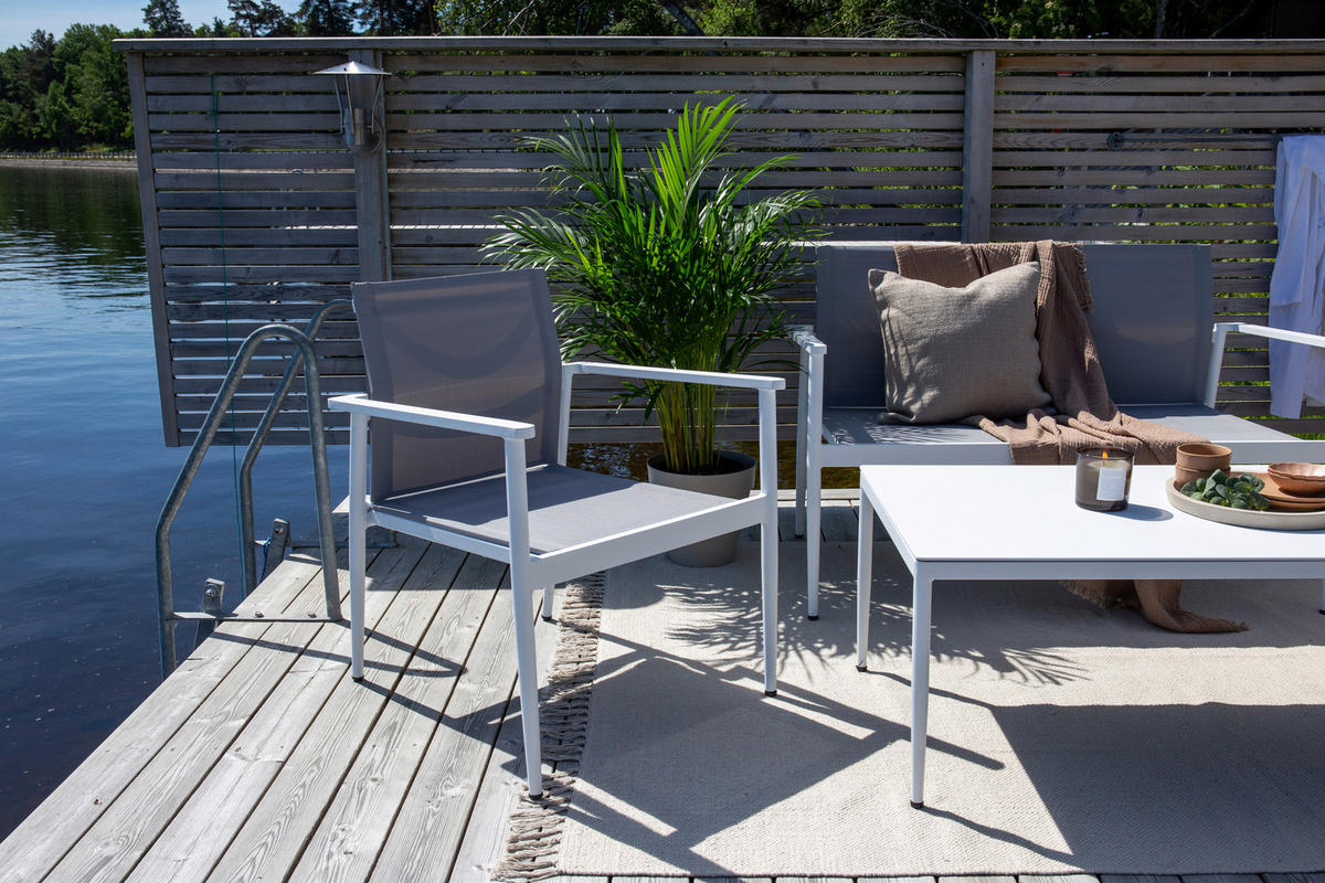 LOUNGEGARNITUR 4-teilig   Aluminium  - Weiß/Grau, KONVENTIONELL, Glas/Textil - Gardenson