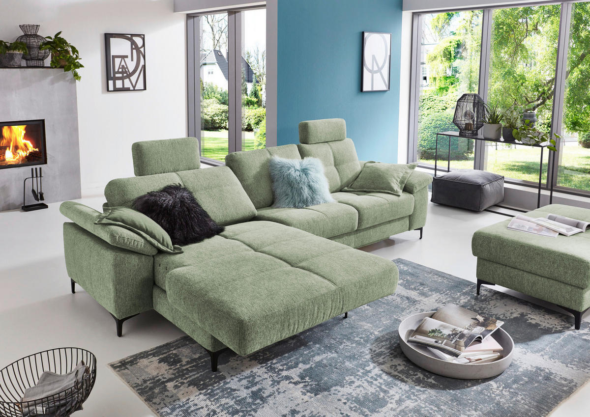 SEDEŽNA GARNITURA, zelena  - barve kroma/črna, Konvencionalno, leseni material (162/87/296cm) - Pure Home Comfort