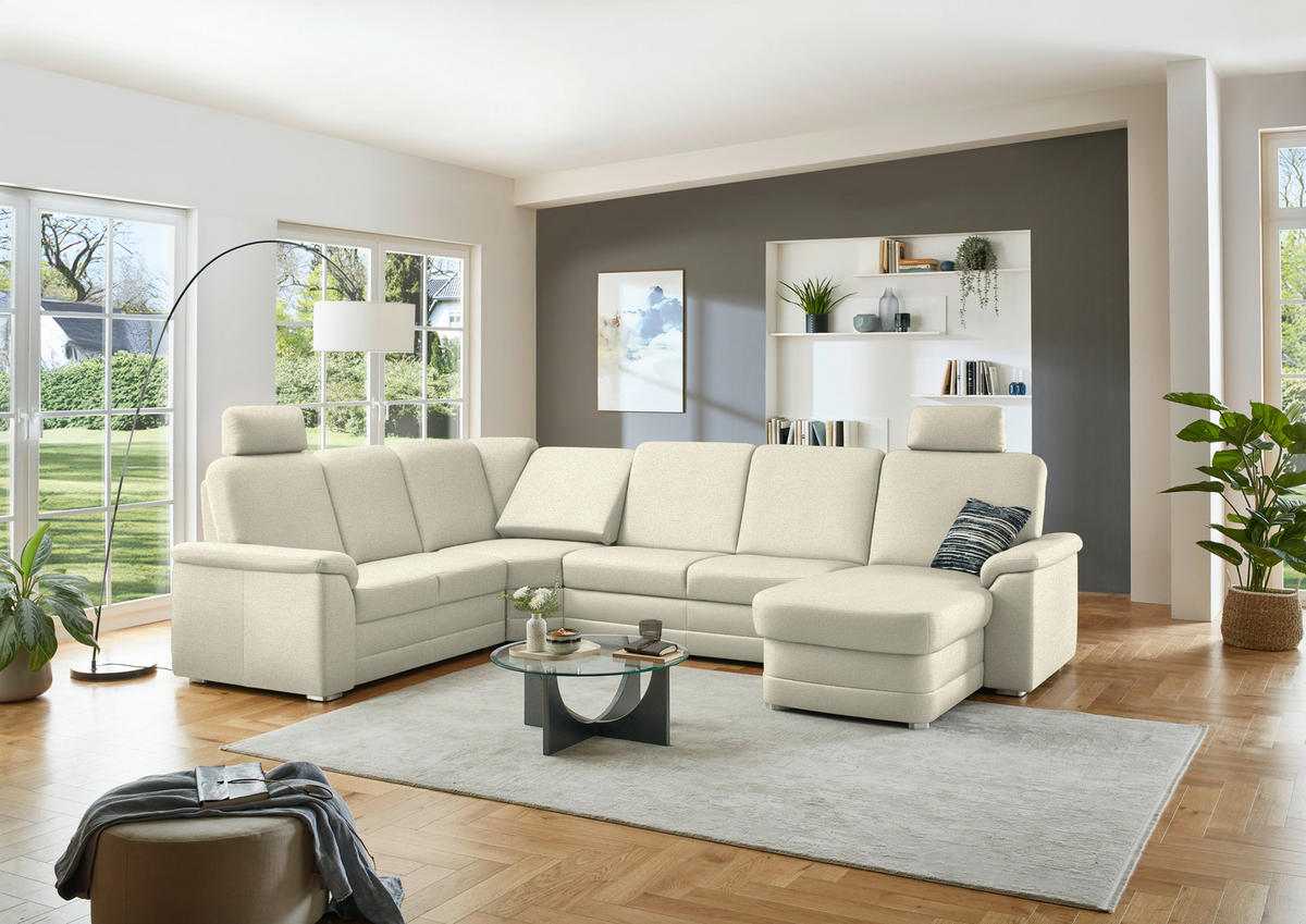 WOHNLANDSCHAFT  in Chenille Beige  - Beige/Alufarben, KONVENTIONELL, Holz/Textil (235/329/160cm) - Beldomo Comfort