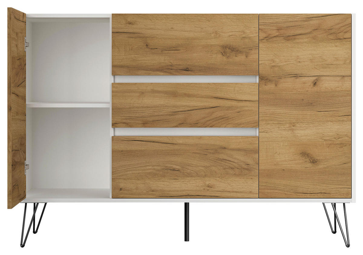 SIDEBOARD Posseik Industrial 140/93,6/42 cm 3 Schublade(n)  - Elfenbein/Eichefarben, Design, Holzwerkstoff/Metall (140/93,6/42cm) - P & B