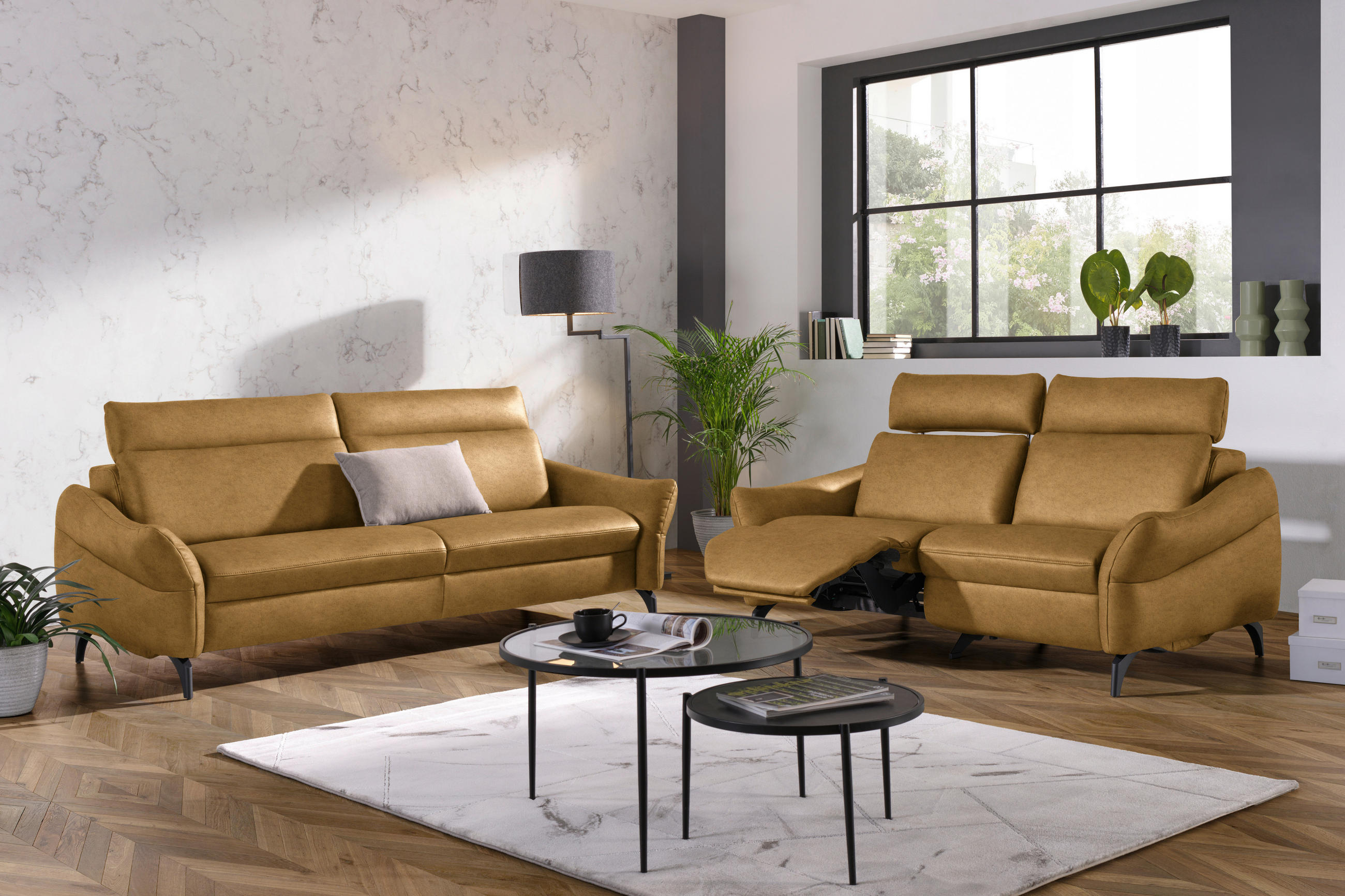3-SITZER-SOFA in Leder Currygelb  - Currygelb/Anthrazit, Design, Leder/Metall (227/92/97cm) - Himolla Komfortklass