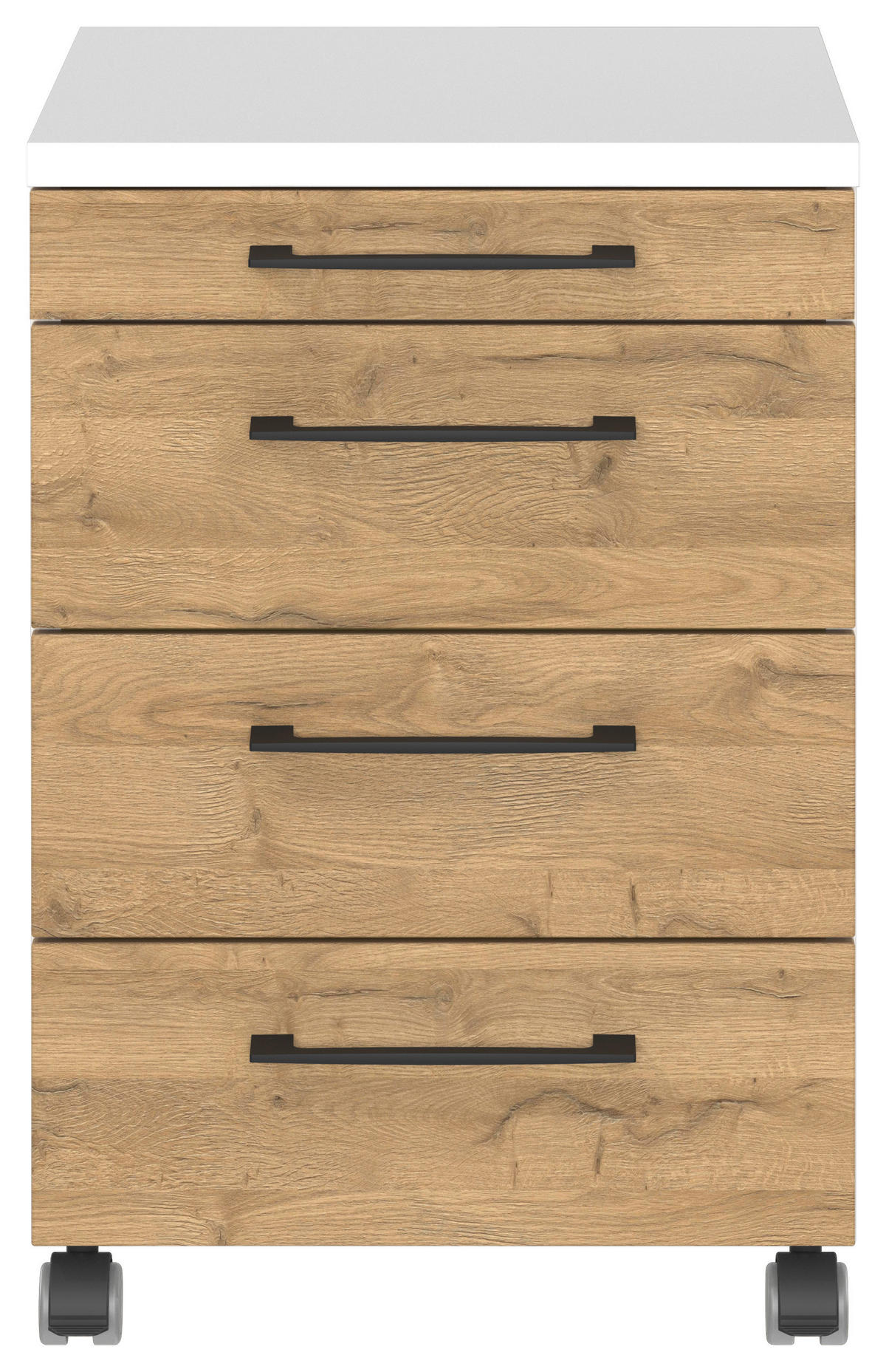 ROLLCONTAINER Weiß, Eichefarben  - Eichefarben/Schwarz, MODERN, Holzwerkstoff/Kunststoff (42/61/49cm) - Germania