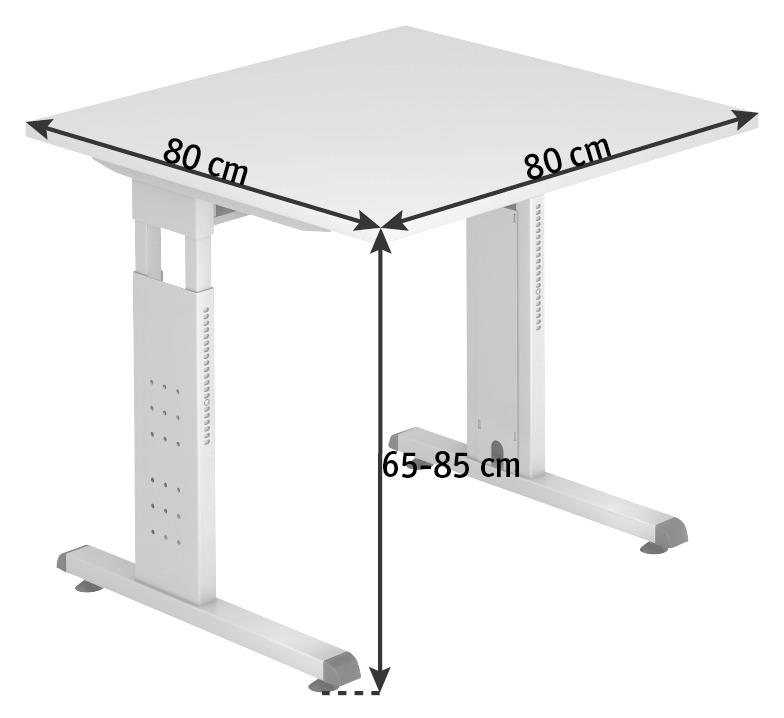 SCHREIBTISCH höhenverstellbar  - Silberfarben/Grau, KONVENTIONELL, Holzwerkstoff/Metall (80/80/65-85cm) - Venda