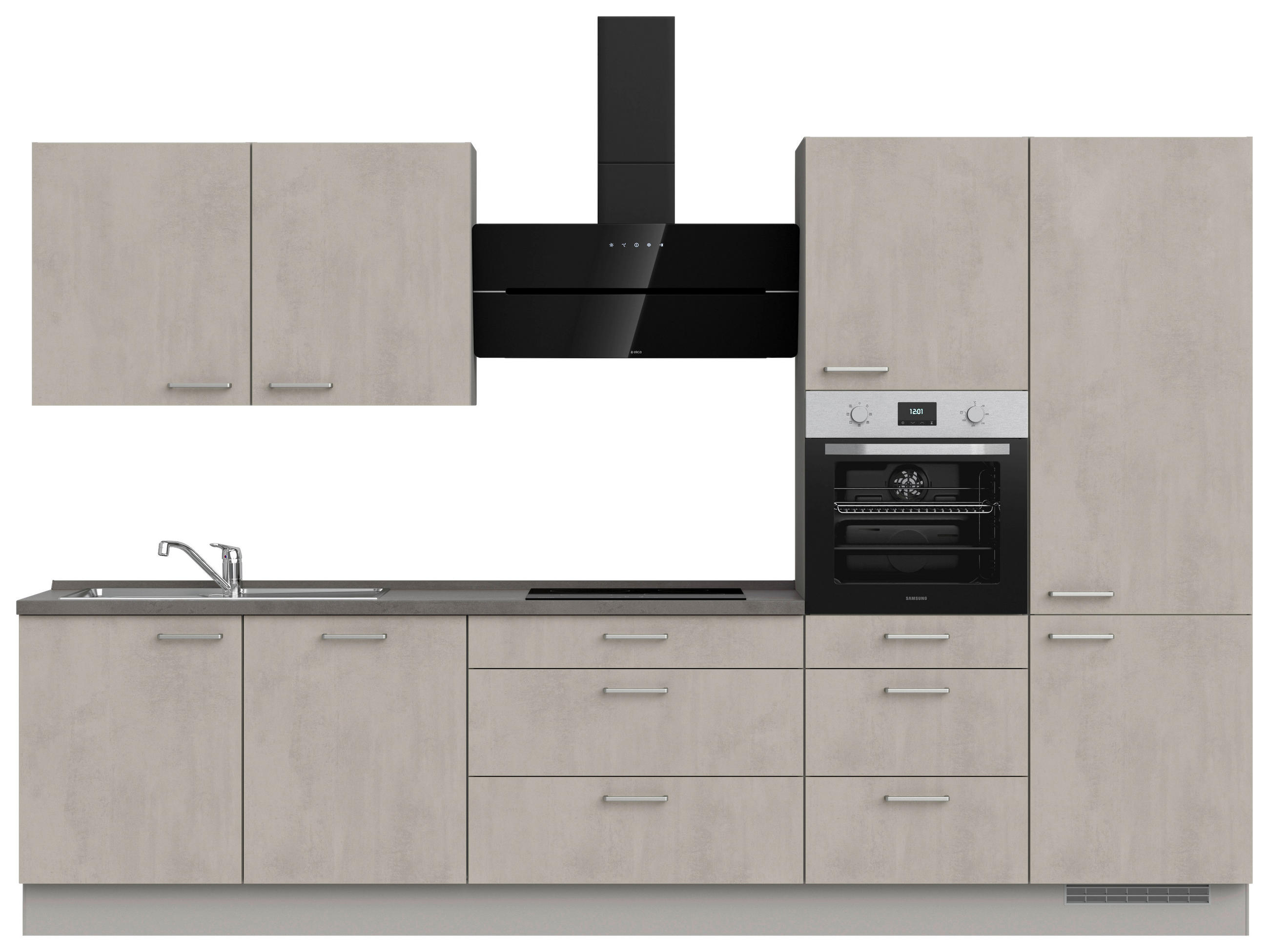 KÜCHENBLOCK 330 cm   in Grau, Schieferfarben  - Schieferfarben/Edelstahlfarben, MODERN, Holzwerkstoff/Metall (330cm) - Nobilia