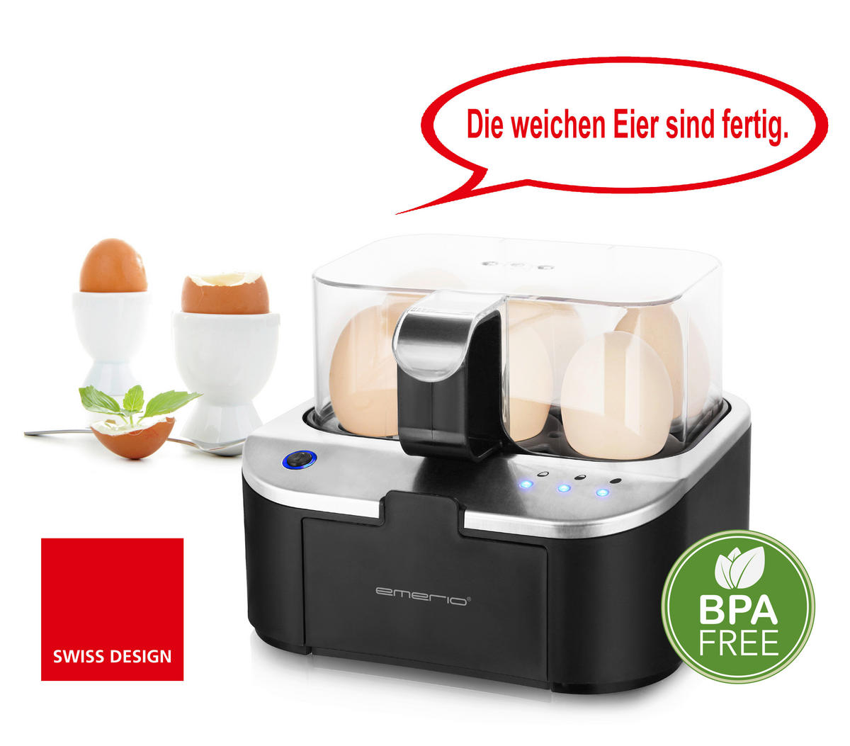 EIERKOCHER - Edelstahlfarben/Schwarz, Basics, Kunststoff/Metall (18/14/16,5cm) - EMERIO