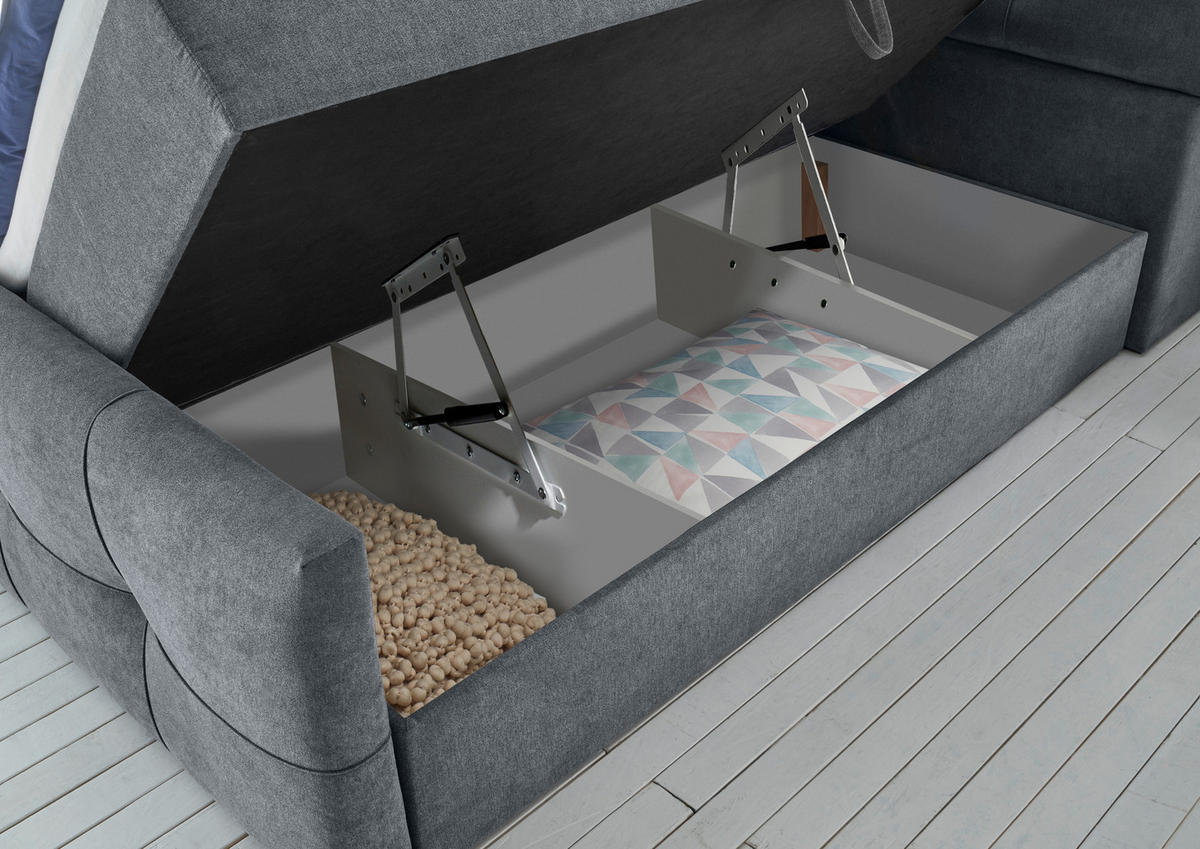 BOXBETT 160/200 cm,  in Anthrazit, Matratze, Bettkasten, Topper, H2 + H2 = mittel  - Anthrazit/Schwarz, MODERN, Kunststoff/Textil (160/200cm) - MID.YOU