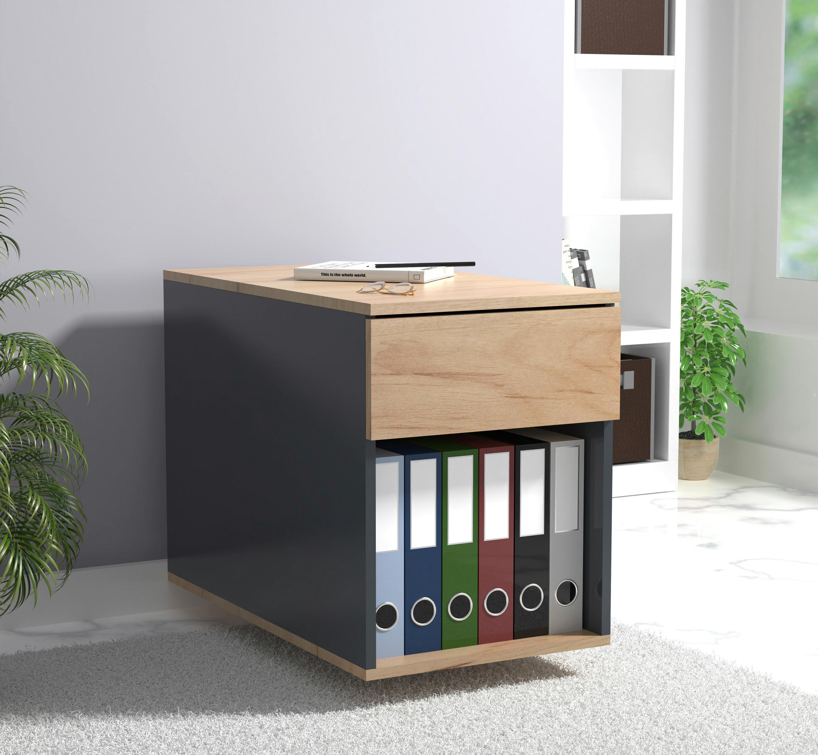 ROLLCONTAINER Anthrazit, Honigeiche - Honigeiche/Anthrazit, MODERN, Holzwerkstoff/Kunststoff (39/55/70cm) - MID.YOU