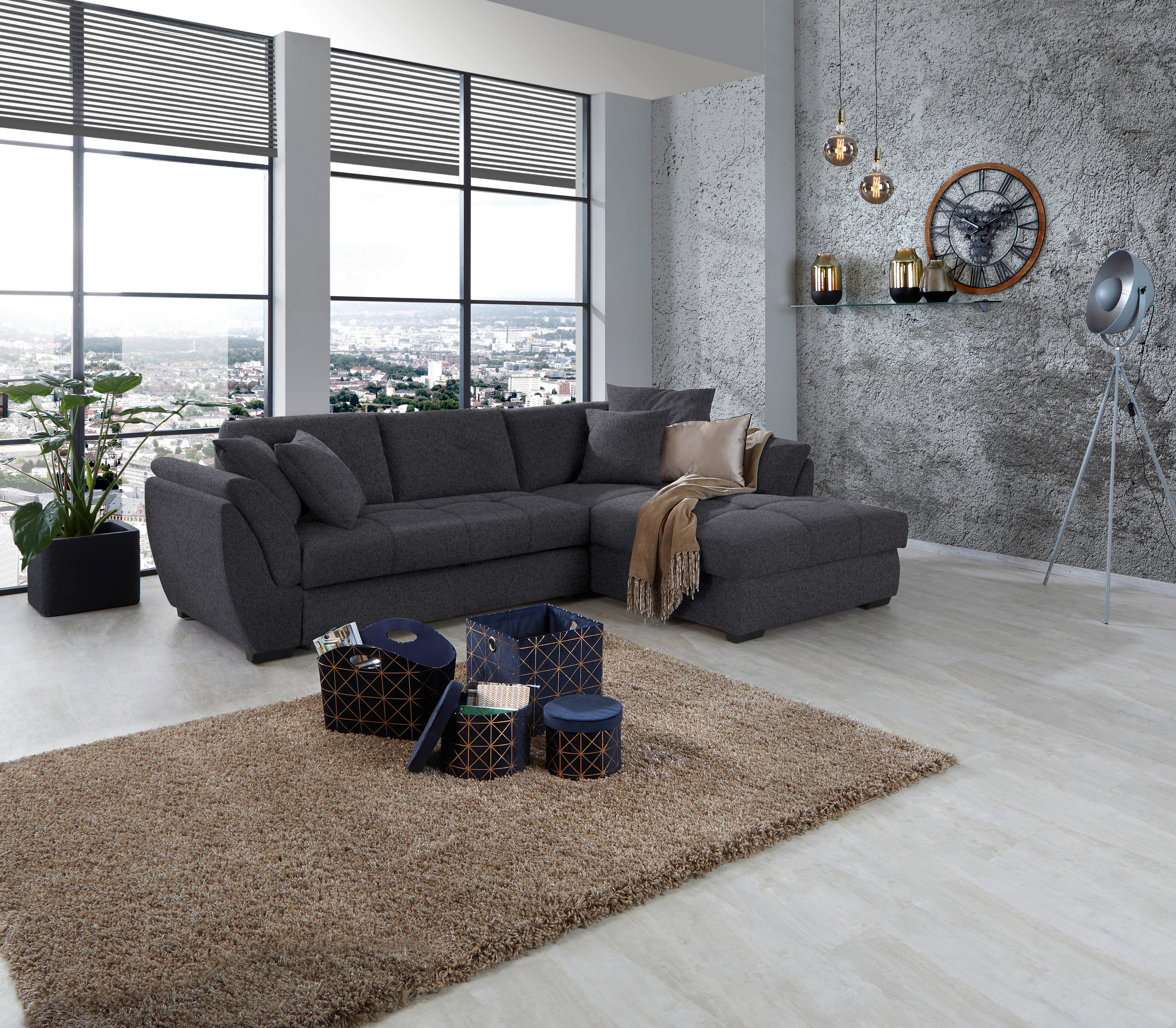 ECKSOFA Anthrazit Webstoff  - Anthrazit/Schwarz, Design, Kunststoff/Textil (278/187cm) - Livetastic