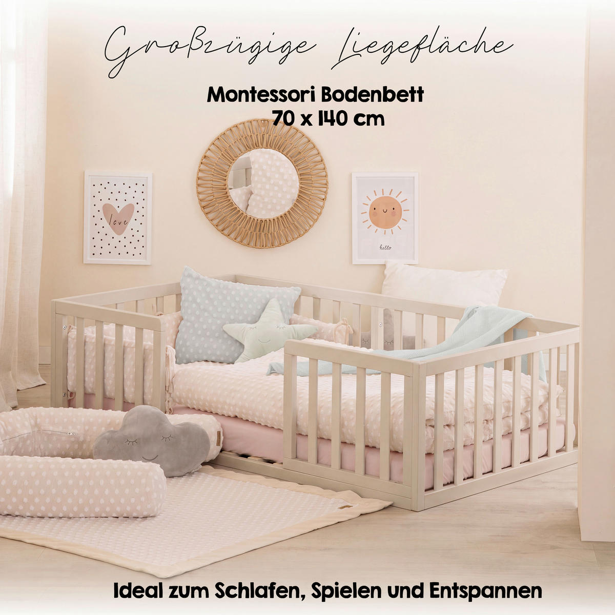 BODENBETT 70/140 cm  in Kaschmir  - Hellbraun/Kaschmir, Basics, Holzwerkstoff (70/140cm) - Roba