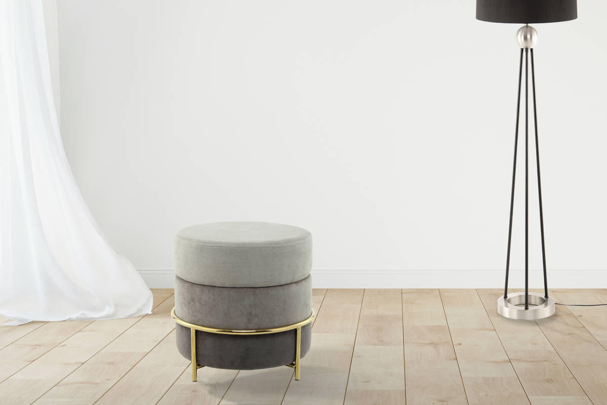 HOCKER in Metall, Textil, Holzwerkstoff Grau, Goldfarben  - Goldfarben/Grau, Basics, Holzwerkstoff/Textil (48,5/46/48,5cm) - Kayoom