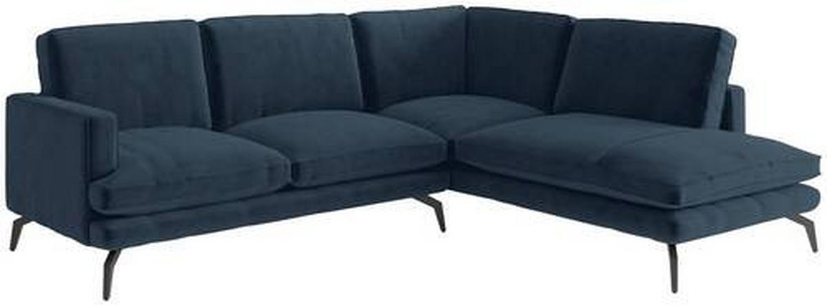 ECKSOFA in Flachgewebe Dunkelblau  - Schwarz/Dunkelblau, Design, Textil/Metall (250/202cm) - Livetastic