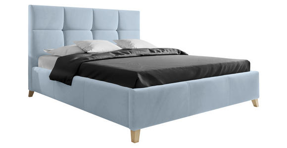 POLSTERBETT Bettkasten, Lattenrost 160/220 cm in Hellblau - Buchefarben/Hellblau, KONVENTIONELL, Holz/Textil (160/220cm) - Carryhome