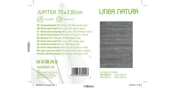 HANDWEBTEPPICH 70/130 cm Jupiter Blau  - Blau, Natur, Textil (70/130cm) - Linea Natura