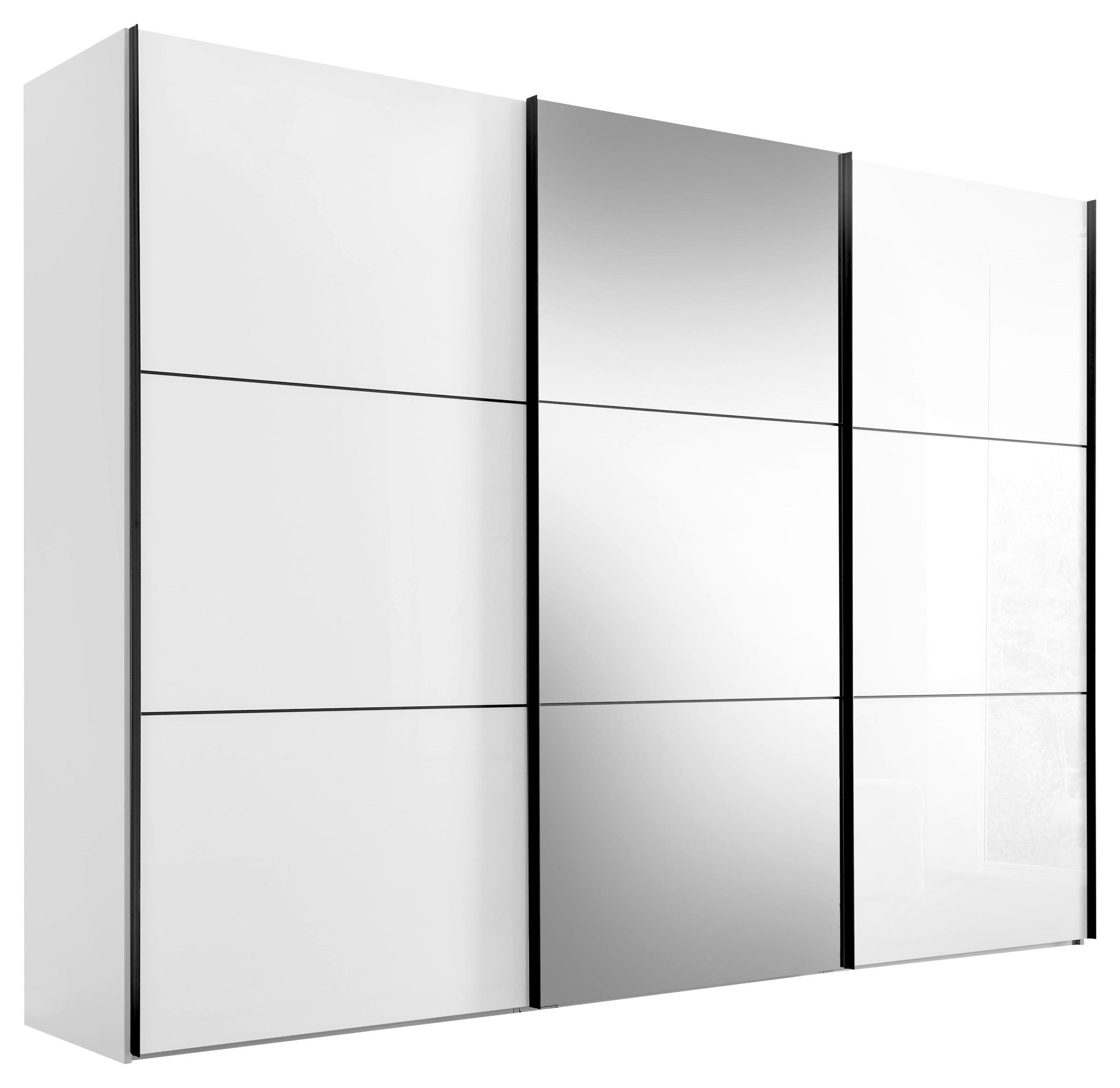 SCHWEBETÜRENSCHRANK 298/222/68 cm 3-türig Weiß  - Schwarz/Weiß, KONVENTIONELL, Glas/Holzwerkstoff (298/222/68cm) - Moderano