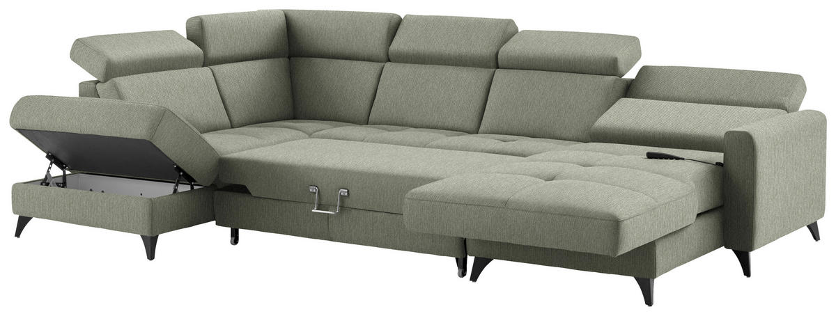 WOHNLANDSCHAFT Flachgewebe Grün  - Schwarz/Grün, Konventionell, Textil/Metall (215/333/174cm) - Beldomo System