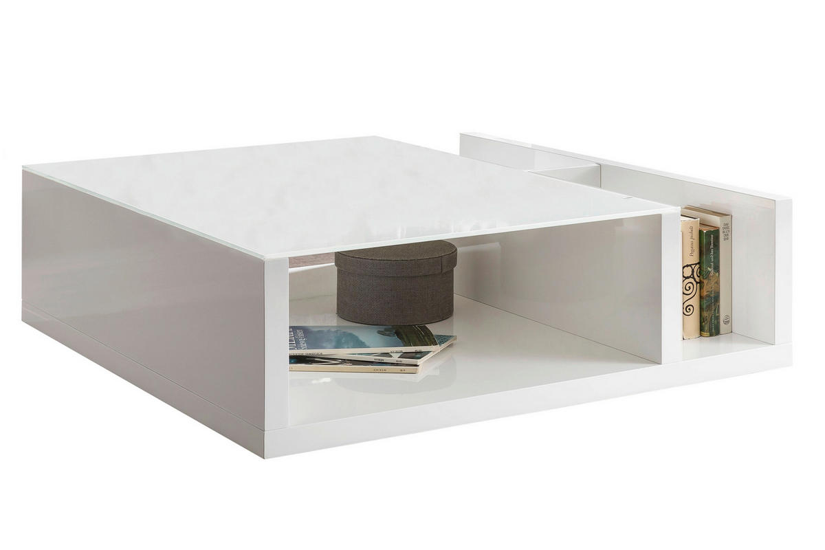 COUCHTISCH Sicherheitsglas 100/100/30 cm rechteckig Weiß Hochglanz  - Weiß Hochglanz, Design, Glas/Holzwerkstoff (100/100/30cm) - Livetastic