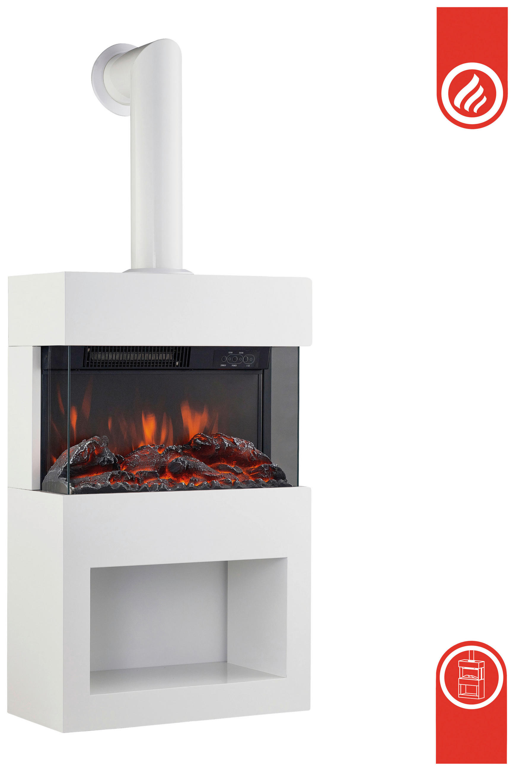 ELEKTROKAMIN - Weiß, Basics, Glas/Metall (48,0/117,2/21,7cm)
