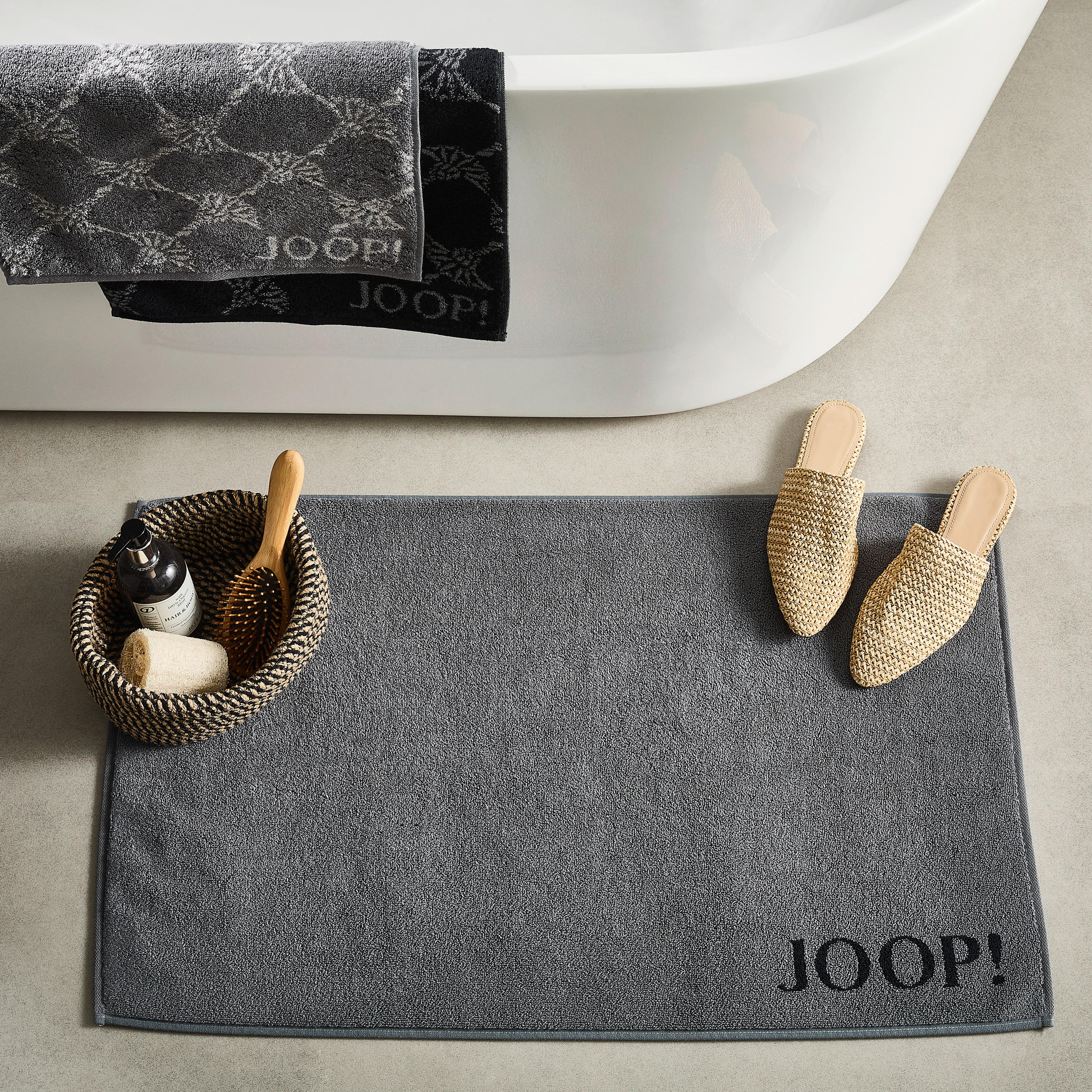 BADEMATTE Schwarz, Anthrazit 50/80 cm - Anthrazit/Schwarz, Basics, Textil (50/80cm) - Joop!