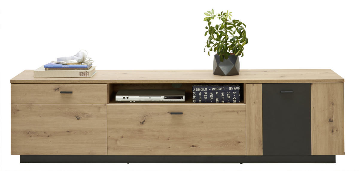 TV-ELEMENT antracit, barve hrasta  - črna/barve hrasta, Design, kovina/leseni material (205/53/50cm) - Hom`in