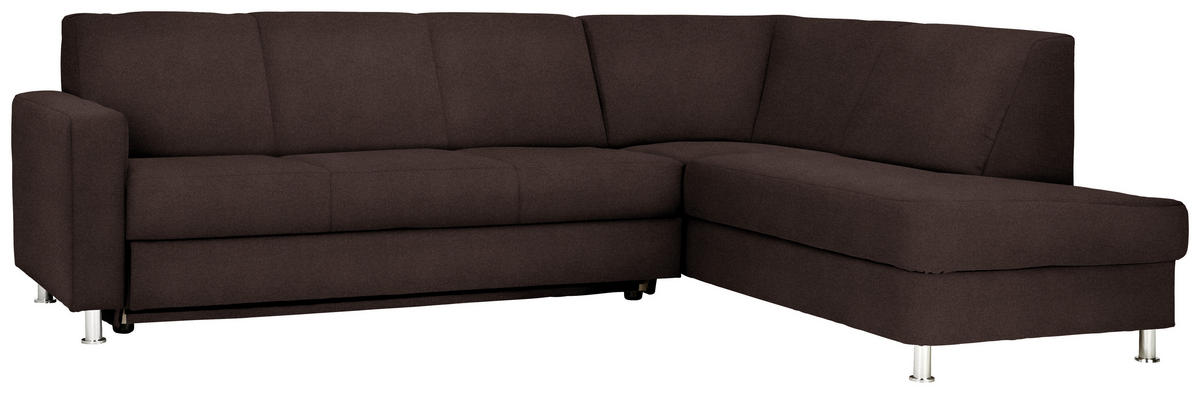 ECKSOFA in Flachgewebe Braun  256/198 cm  - Chromfarben/Braun, Design, Textil/Metall (256/198cm) - Xora