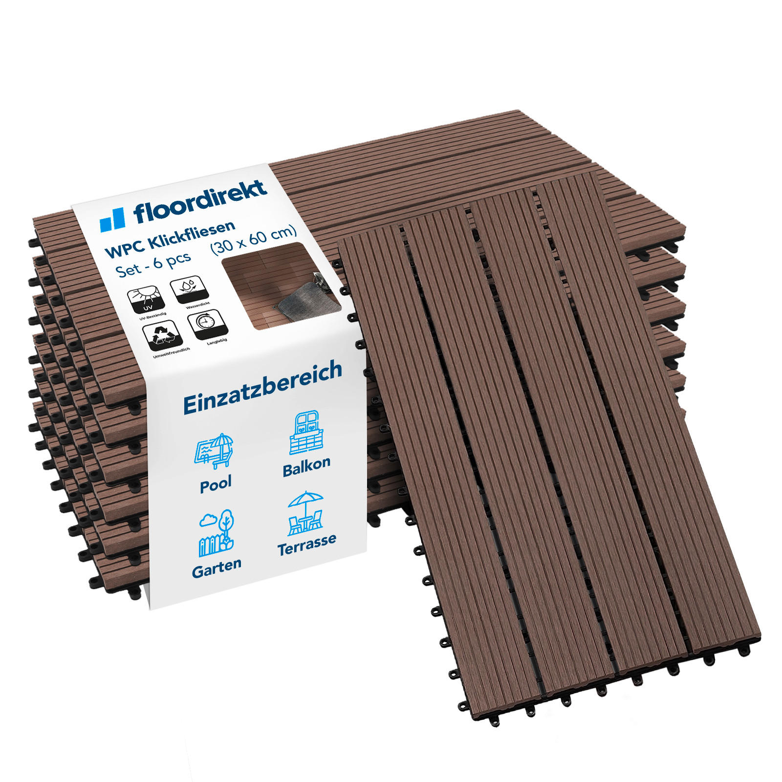 TERRASSENFLIESE Dunkelbraun 6 Stück  - Dunkelbraun, MODERN, Holzwerkstoff (30/60cm) - FloorDirekt