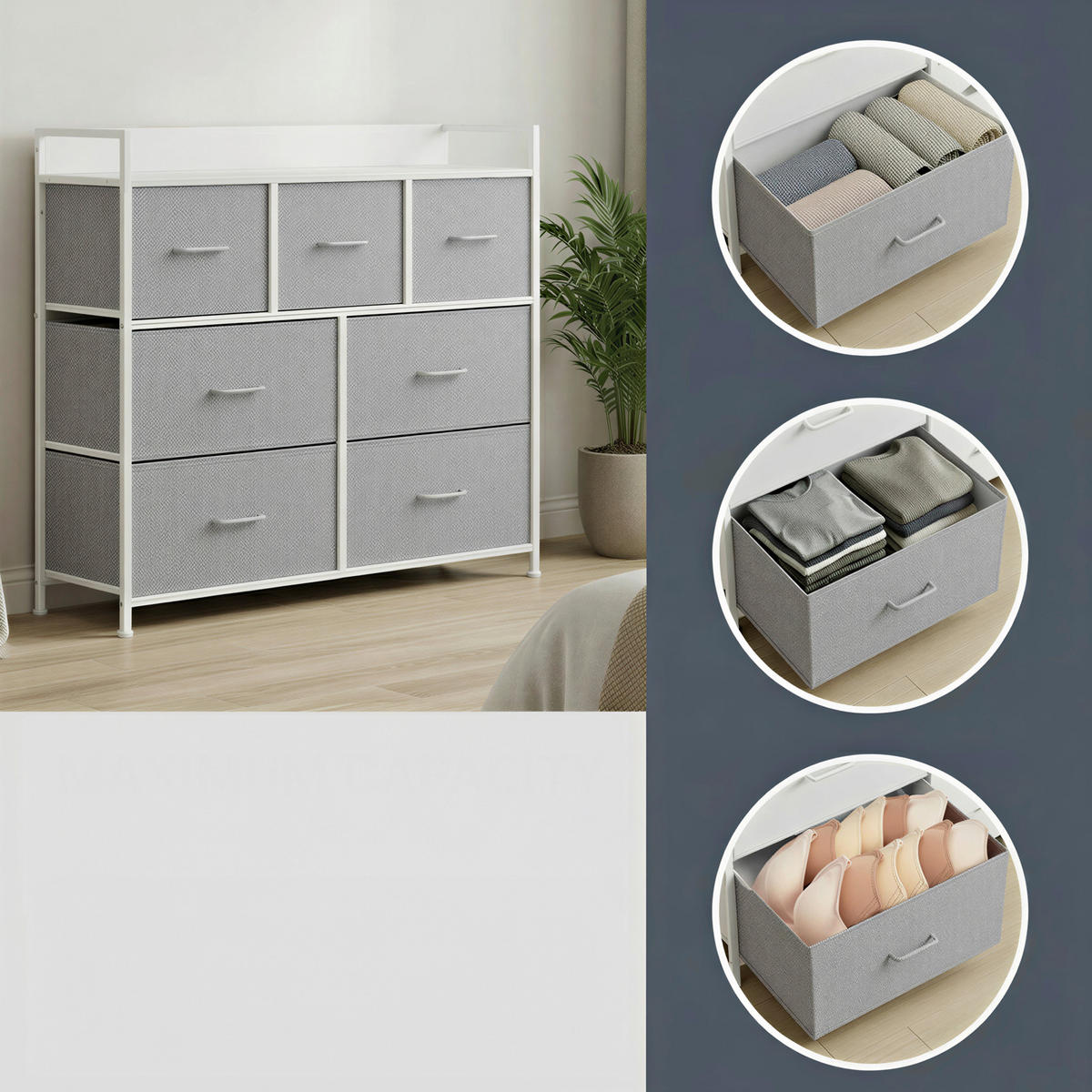 KOMMODE , 98/85/28,5 cm, 7 Schublade(n)  - Hellgrau/Weiß, Trend, Holzwerkstoff/Kunststoff (98/85/28,5cm) - Boxxx