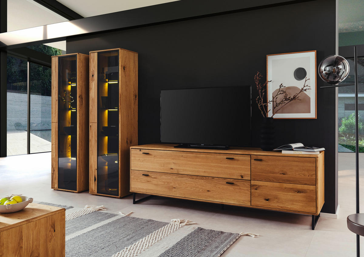WOHNWAND  in Wildeiche 333/190/50 cm  - Wildeiche/Anthrazit, Design, Glas/Holz (333/190/50cm) - MID.YOU