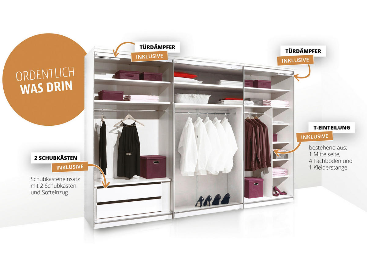 SCHWEBETÜRENSCHRANK 249/222/68 cm,  in Eiche Artisan, Karamell, 3 Tür(en)  - Chromfarben/Karamell, KONVENTIONELL, Glas/Holzwerkstoff (249/222/68cm) - Moderano