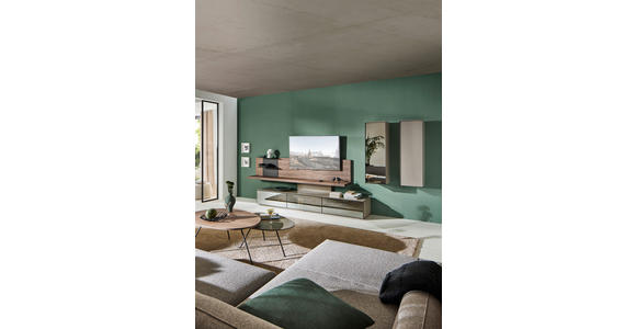 WOHNWAND in Taupe, Nussbaumfarben 415/190/45 cm - Taupe/Nussbaumfarben, Design, Glas/Holz (415/190/45cm) - Ambiente