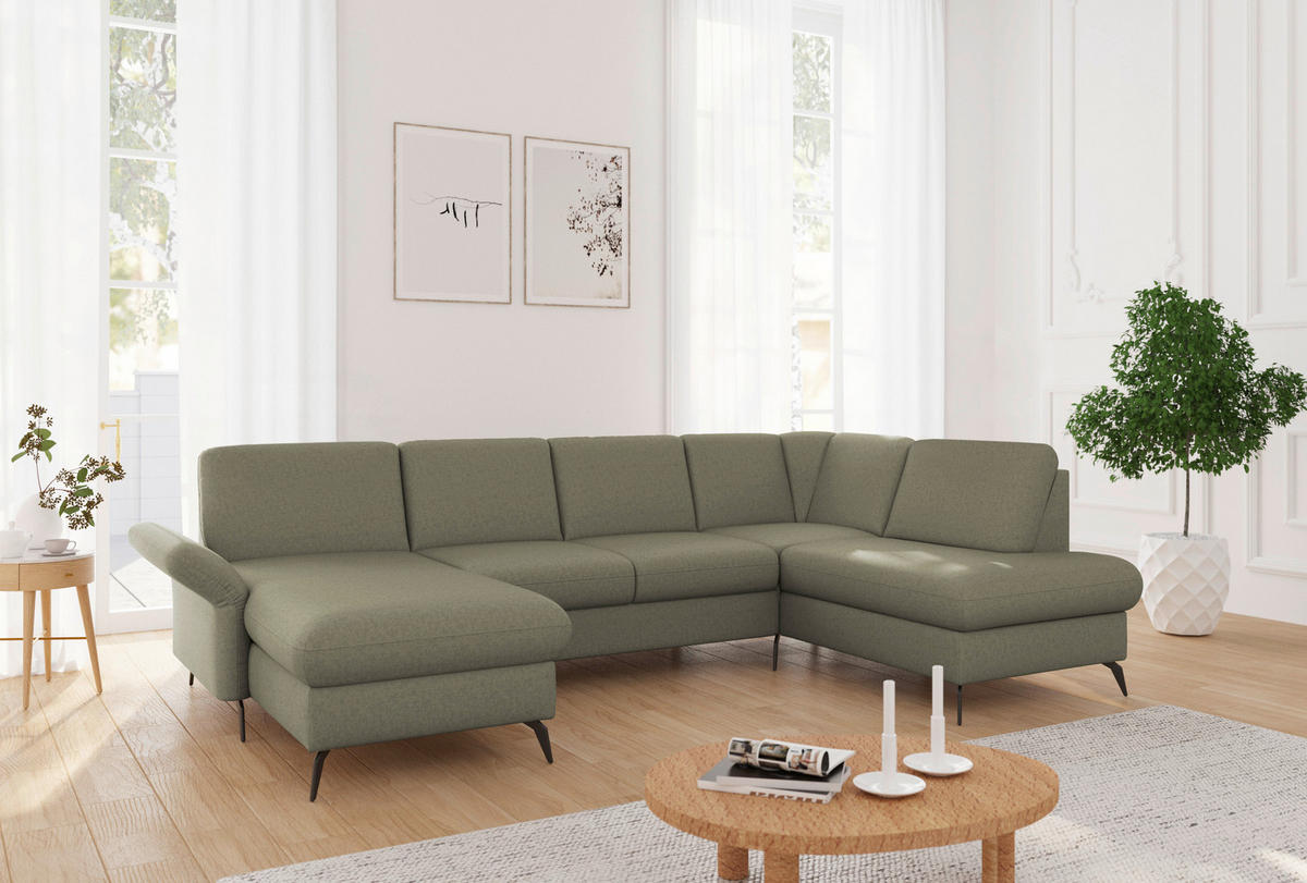 WOHNLANDSCHAFT Flachgewebe Olivgrün  - Schwarz/Olivgrün, Konventionell, Textil/Metall (164/314/195cm) - Sit & More