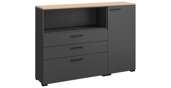 SIDEBOARD Graphitfarben, Eichefarben Befestigungsmaterial, Abdeckplatte, Einlegeböden  - Eichefarben/Anthrazit, Design, Holzwerkstoff/Metall (150/108/41,9cm) - Cantus