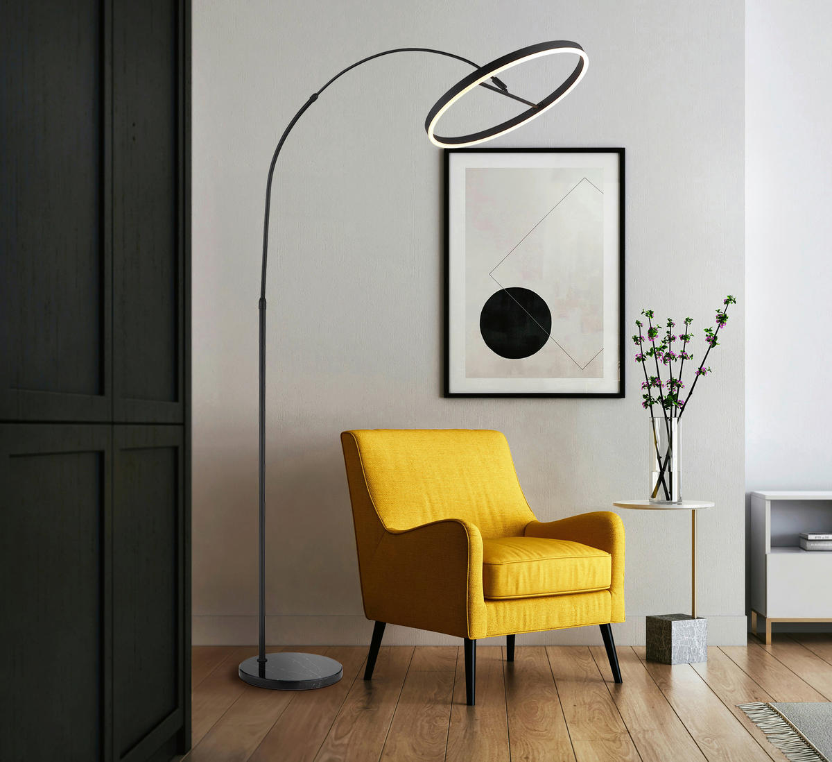 LED-STEHLEUCHTE 15/107 cm    - Schwarz/Weiß, Design, Kunststoff/Stein (15/107cm) - Globo