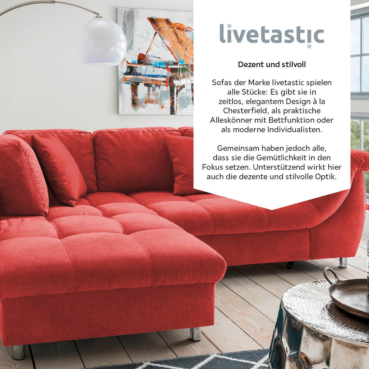 ECKSOFA Rot Mikrofaser  - Chromfarben/Rot, Design, Kunststoff/Textil (190/250cm) - Livetastic